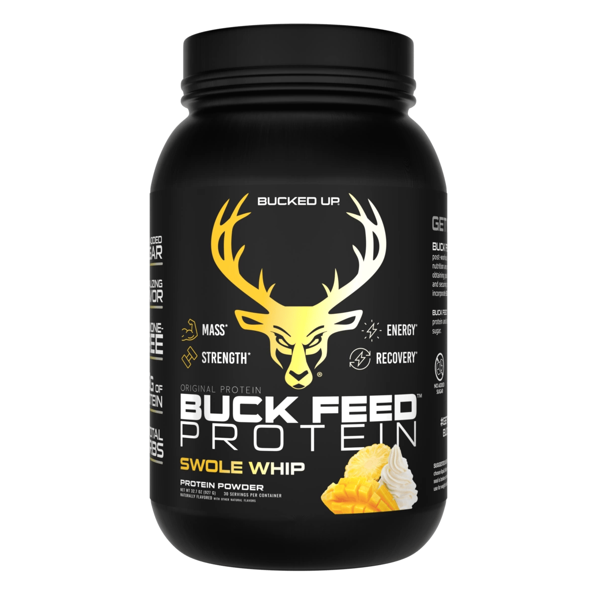 Buck Feed Original Protein Swole Whip — Boldly Free American protein powder tub front label