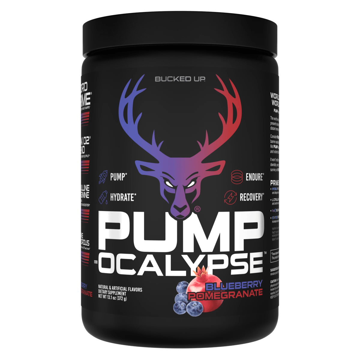 Pump-Ocalypse Blueberry Pomegranate — Boldly Free American non-stim pre-workout tub front label