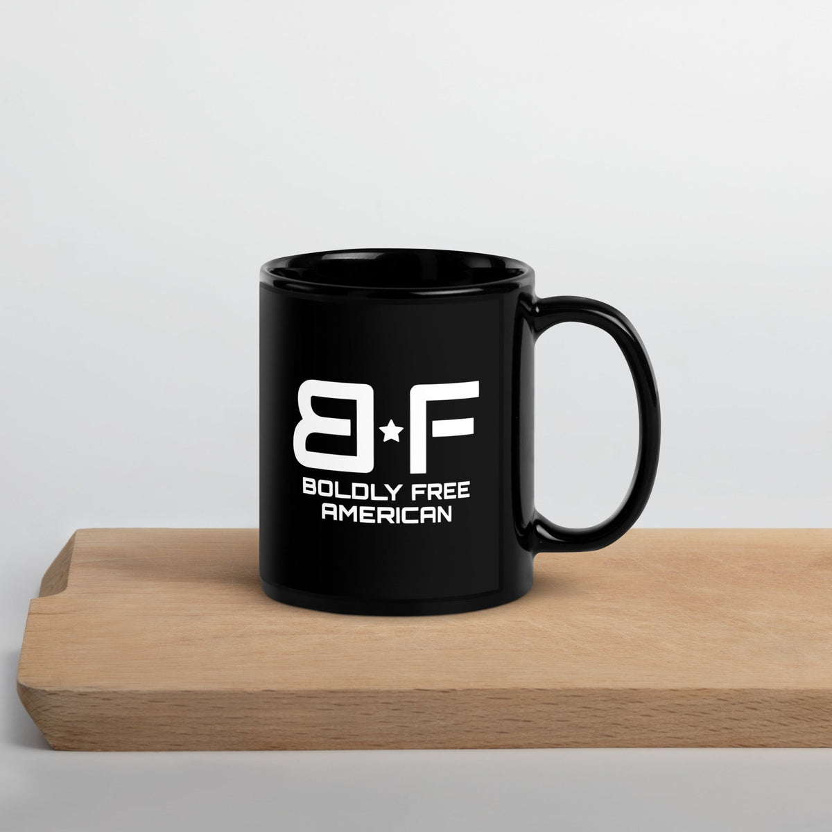 Black glossy Boldly Free American patriot coffee mug — mental health in America starts with checking on your neighbor