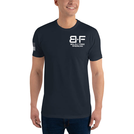 Man wearing BFA Signature Patriot Shirt representing the American Dream and builder mindset — Boldly Free American