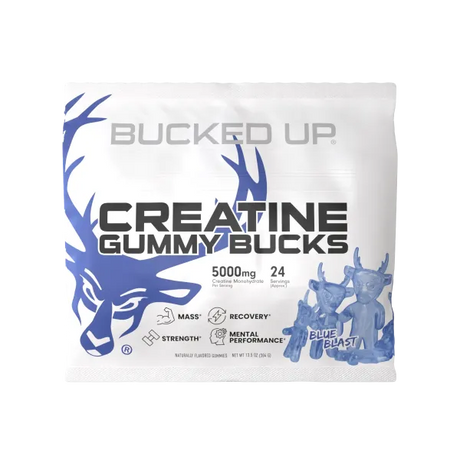 Bucked Up RAW Creatine Gummies Blue Blast — Boldly Free American creatine gummy bottle