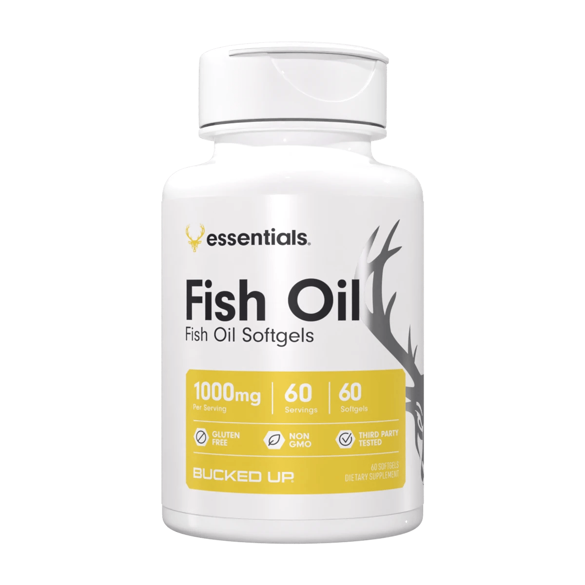 Bucked Up RAW Fish Oil — Boldly Free American omega-3 softgel bottle front label