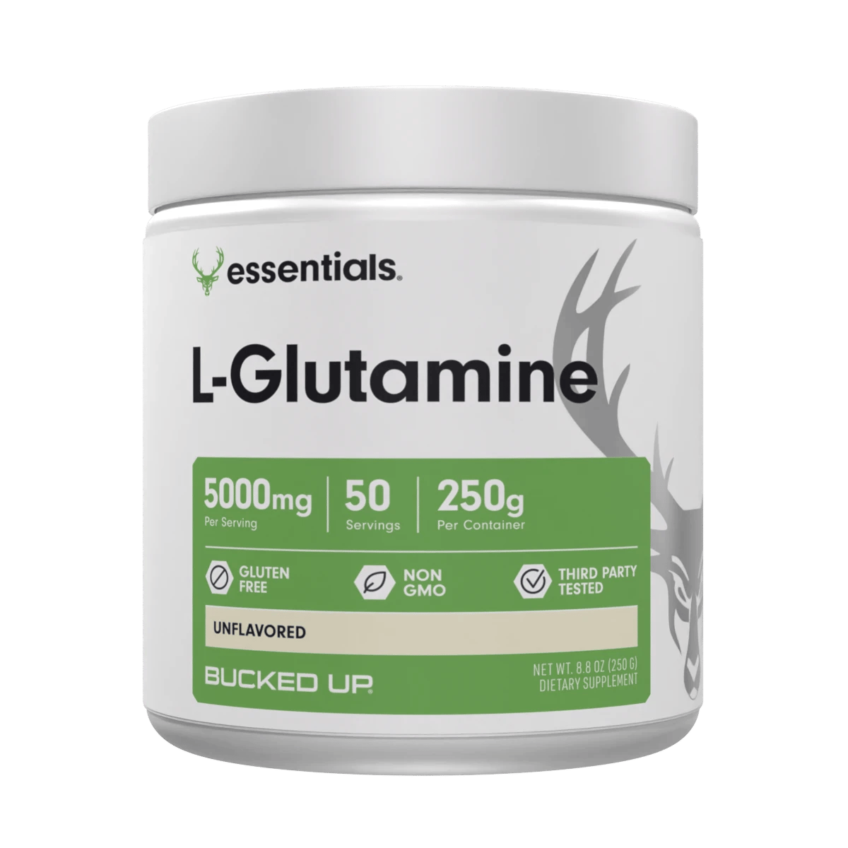 Bucked Up RAW L-Glutamine — Boldly Free American muscle recovery supplement tub