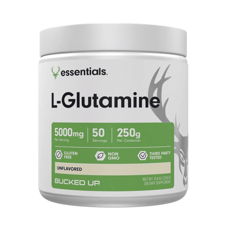 Bucked Up RAW L-Glutamine — Boldly Free American muscle recovery supplement tub