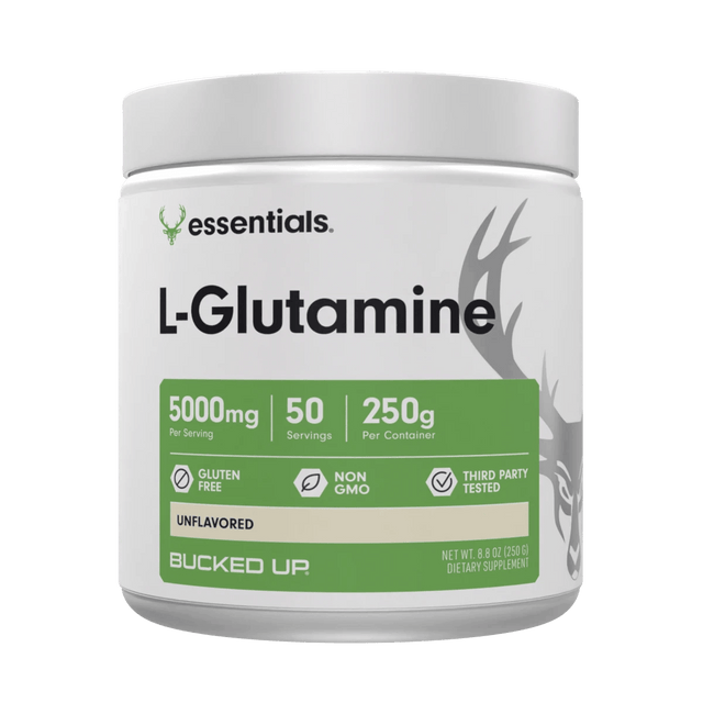 Bucked Up RAW L-Glutamine — Boldly Free American muscle recovery supplement tub