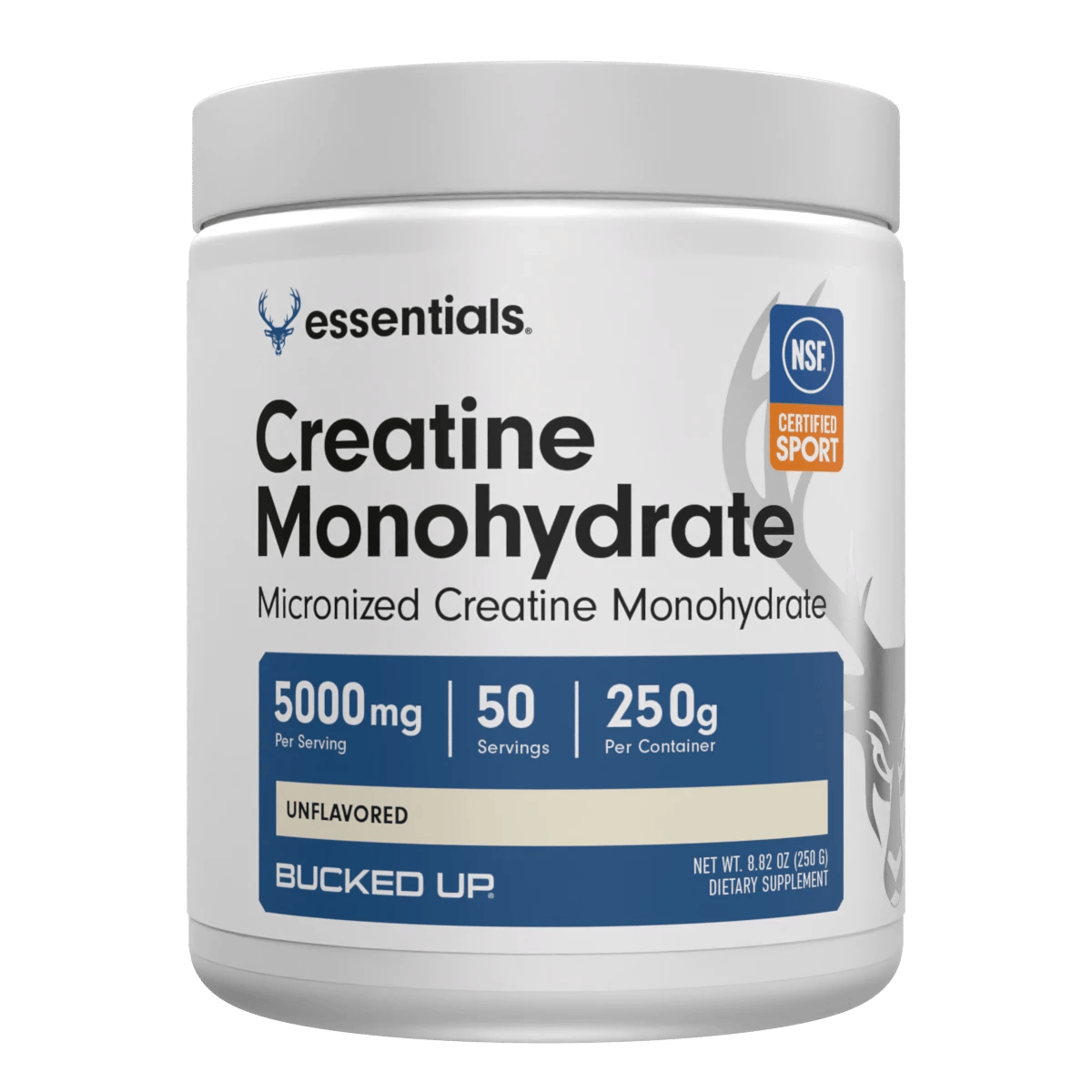 Bucked Up RAW Creatine Monohydrate — Boldly Free American strength supplement tub front label
