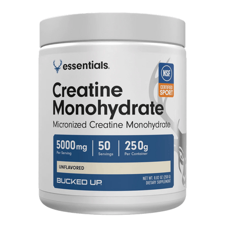 Bucked Up RAW Creatine Monohydrate — Boldly Free American strength supplement tub front label