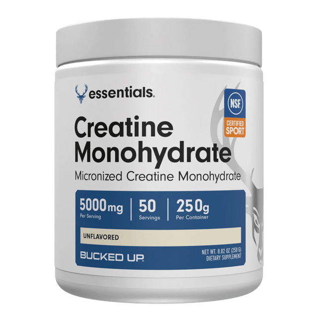 Bucked Up RAW Creatine Monohydrate — Boldly Free American strength supplement tub front label