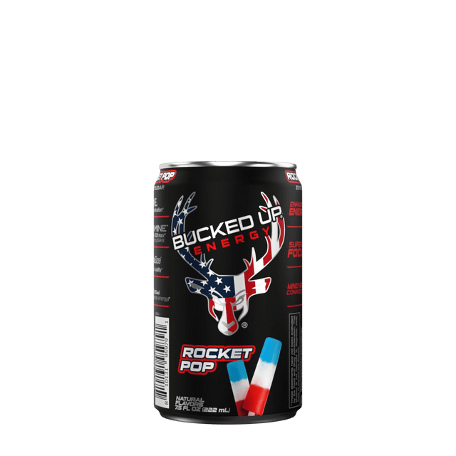 Bucked Up Mini Energy Drink Rocket Pop — Boldly Free American mini energy can front label