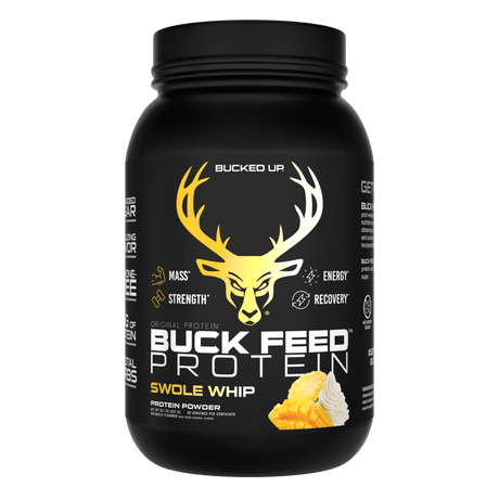 Buck Feed Original Protein Swole Whip — Boldly Free American protein powder tub front label