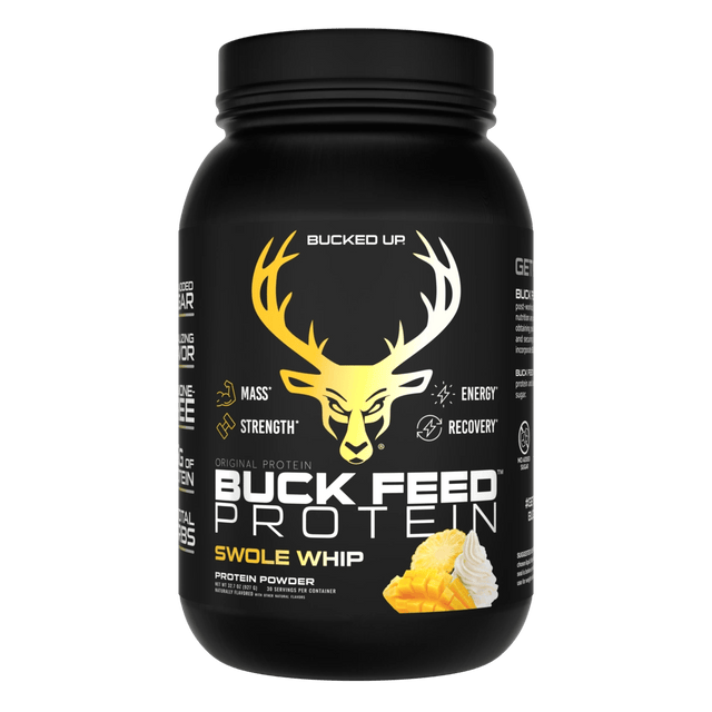 Buck Feed Original Protein Swole Whip — Boldly Free American protein powder tub front label